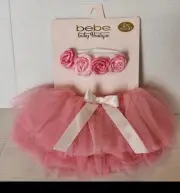 Bebe Baby Boutique Pink Tutu & Headband With Muslin SWADDLEs & Stroller Clips