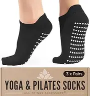 [All Things Accessory] Yoga Socks for Women, 3 Pairs Non Slip Pilates Grip Socks, Ankle Socks for Barre, Dance, Ballet, Workout with Arch Support, Size AUS 6-10