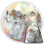 Mythology Art Zeus and Europa Floral Girl and Bull Round Beach Towel
