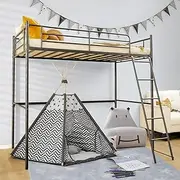 Giantex Loft Bed with Ladder, Heavy-Duty Steel Bed Frame with High Guard Rails, Versatile Bed Frame with Ample Underneath Floor Space for Working & Relaxation, No Box Spring Needed (Black)