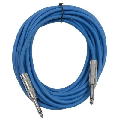 25 Foot Blue TS to TS Patch Cable PA/DJ Cord 1/4 Inch TS Mono