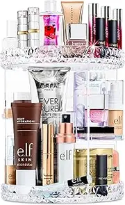 (Clear) - Sorbus Rotating Makeup Organiser, 360C Rotating Adjustable Carousel Storage for Cosmetics, Toiletries, and More - Great for Vanity, Bathroom, Bedroom, Closet, Kitchen (Clear)