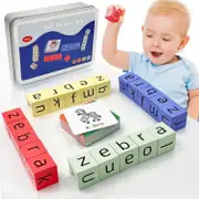 Unbrand Wooden Blocks Spelling Game,Wooden Big Alphabet Blocks Educational Learning Toys with Cubes and Sight Word Flash Cards, Preschool Kindergar...
