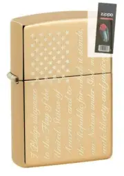 Zippo 49585 Pledge of Allegiance Engraved Polish Brass Lighter + FLINT PACK