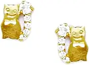 [JewelryWeb] 14k Yellow Gold CZ Simulated Diamond Cat Screw Back Earrings 8x7mm Stud Earring for Women