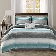 Madison Park Saben Comforter Bag Ultra Soft Down Alternative Hypoallergenic W/Cotton Texture Printed Sheets All Season Bedding-Set, King, Aqua