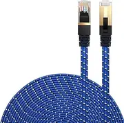 DanYee Ethernet Cable Cat 7 Flat High Speed Nylon LAN Network Patch Cable Gold Plated Plug STP Wires 5m Blue