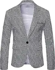 [SWJGLITTR] Men's Casual Blazer Floral Coat Regular Tuxedo Floral Suit Jacket Slim Fit Lightweight Blazer Coats, Black 2, X-Large