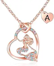[K-Acc] 14K Gold-Plated Mermaid Initial Heart Necklace - Gifts for Girls