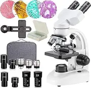 Compound Binocular Microscope 40X-2000X Magnification With WF10X WF25X Wide Field Eyepiece, Mechanical Stage,Microscope Slides Set(30PCS) for School Laboratory Home Education, for Kids Students Adults