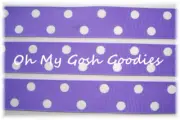 25 YARD ROLL SALE - 7/8" OFFRAY DELPHINIUM WHITE CLASSIC POLKA GROSGRAIN RIBBON