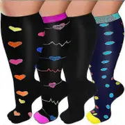 4 Pairs Of Plus Size Compression Socks For Women And Men, Wide Calf 20-30mmhg, Extra Large Support Socks For Nurses 6XL