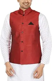 [Royal Kurta] Royal Men's Maroon Silk Party Wear Jacket