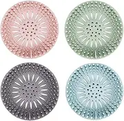 4 Pack Hair Catcher Shower Drain Cover, Hair Stopper Drain Protector Universal Rubber Sink Strainer for Tub Bathtub Kitchen and Bathroomsewer Drain Pipe Floor Drain Sink， Four Colors