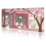Cat Mouse Pad Large Desk Mat, Pink Cherry Blossom Computer Mousepad with Stit...
