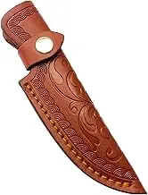 Leather Knife Sheath 6 Inch Brown Color Leather Sheath with Beautiful Carvings & Snap Closure for Case/Shop/Horizontal Knife Personal Tools