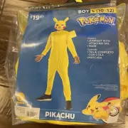 NEW Pokemon Pikachu Kids Halloween Costume Jumpsuit Mask Boys Large 10-12 Rubies