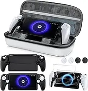 KINWIN 8 in 1 Accessories Bundle Compatible with PlayStation Portal, White EVA Carrying Case with Silicone Protective Cover, 2 Pack Screen Protectors and 4 Thumb Grips for PS5 Portal Console