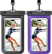 Woyinger Waterproof Phone Pouch, Universal Beach Bag Compatible for iPhone 15 14 13 12 Pro Max XS Plus Samsung Galaxy S22, IPX8 Cellphone Cruise Travel Essentials, 2 Pack - Black & Purple - 8.3"