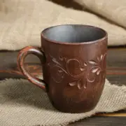Tea cup made of red clay 6 pcs 0.35 l cutting engobe a Hand made COFFEE MUG