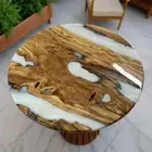Handmade White Epoxy Table – Resin Art Coffee Table – Modern Wooden Accent Table