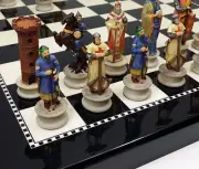 Medieval Times Crusades Arabian vs Christian Chess Set W 15" Black & White Board