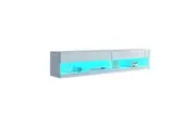 2m Wall Mount TV Cabinet Floating Wood Unit 2 Doors Shelf High Gloss Front White