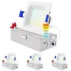 Luxrite 3 Inch Slim Square LED Recessed Light 8W 5CCT 2700K-5000K 540LM 4-Pack