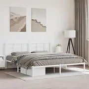 Metal Bed Frame with Headboard - White King Size 183x203 cm, Robust Metal Construction, Modern Design, Extra Storage Space, Compatible with Various Mattresses, No Mattress Included