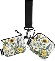 [Caihoyu] Spring Flowers Sunflower Calla Lily Rose Dual Coin Purse Credit Card Holder Wallet Slim Detachable Zipper Purse Wallet with Zipper Coin Pocket for Women Men 2 Packs, Multicolor, 4.13"(L) x 3.5"(W