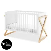 Aldwin Solid Pine Adjustable X-Leg Nursery Convertible Baby Cot White Natural