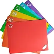 YYYFEI 6 Flexible Cutting Boards, Durable Food Chopping Mats, Color Coded Icons for Meat, Fish and Vegetables, Textured Backing, Dishwasher Safe, Multicolor