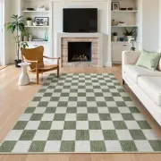 Machine Washable Area Rug 6x9 Checkered, Non Slip Soft Large Bedroom Living R...