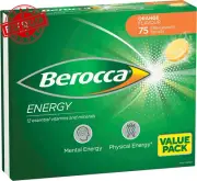 Energy Multivitamin B3 B6 B12 C Zinc Calcium Magnesium 75 Effervescent Tablets