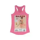 Vintage Raleigh Bicycle Poster Pinup Pink Lady Women's Ideal Racerback Tank