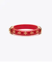 TORY BURCH KIRA RESIN BANGLE Hinge All over Logo Tory Gold / Red (New)