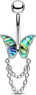 [Agrewd] Colorful Butterfly Belly Button Rings 14G Dangle Belly Button Piercing Silver Belly Navel Piercing Jewelry Stainless Steel
