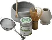 Dr. Weil Matcha Kari - Complete Matcha Tea Set - White - Japanese Ceremonial Organic Matcha with Whisk and Holder, Ceramic Bowl, Sifter, and Scoop