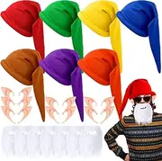 Hungdao 21 Pcs Halloween Costume Set: 7 Elf Hats, 7 Pixie Ears, 7 Santa Beards for Party