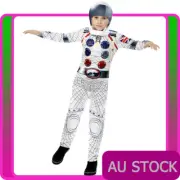 Boys Deluxe Spaceman Costume NASA Book Week Child Kids White Jumpsuit Uniform