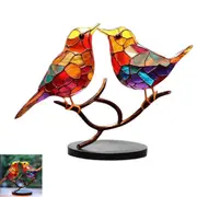 Stained Birds On Branch Desktop Ornaments Metal Table Art for Office Home Room Decoration-A branch of 2 birds