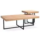 Petunia Lamp Sofa Side Table 50cm Elm Timber Wood Black Metal Leg - Natural