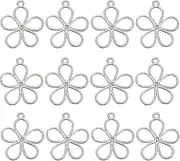 SUNNYCLUE 1 Box 50Pcs Hollow Flower Charms Floral Alloy Mini Spring Blossom Open Frame Back Bezel UV Resin Charm Bulks for Jewelry Making Women DIY Bracelets Craft