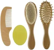 Baby Hair Brush Toddler Comb Set Wooden Goat Bristles Bath Brush Shower Scalp Massager Tool Baby Set 4PCS