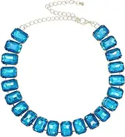 [We We] Crystal Rhinestone Choker Collar Necklace For Women Emerald Statement Piece Sparkly Colorful Crystal Neck Gold Chain Necklace