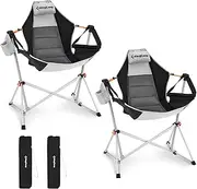 KingCamp Hammock Camping Chair Swinging Rocking Chair for Adults Lawn Beach Camp Outside Portable Folding Chair Hold Up to 264 lbs with Adjustable Back Support Carrying Bag Cup Holder