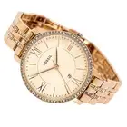 NEW FOSSIL JACQUELINE ROSE ROSE GOLD TONE,PAVE,ROMAN #S BRACELET WATCH-ES3546