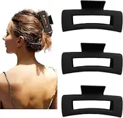 Hair Claw Clips Large Square 4 Inch Matte No Slip Big Rectangle Jaw Clip Clamp for Thick Hair Women, 3 Pack Black