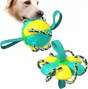 Dog Toys Soccer, Dog Frisbee Toy, Dog Water Toy, Dog Tug Toy, High Flying Aerodynamic Disc for Dogs Puppy, Interactive Training Ball, Multifunctional Outdoor Toys for Dogs (Blue&Yellow)