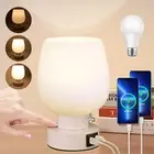 Bedside Lamp with USB A+C Charging Ports, Table Lamp with 3 Way Dimmable LED Bul